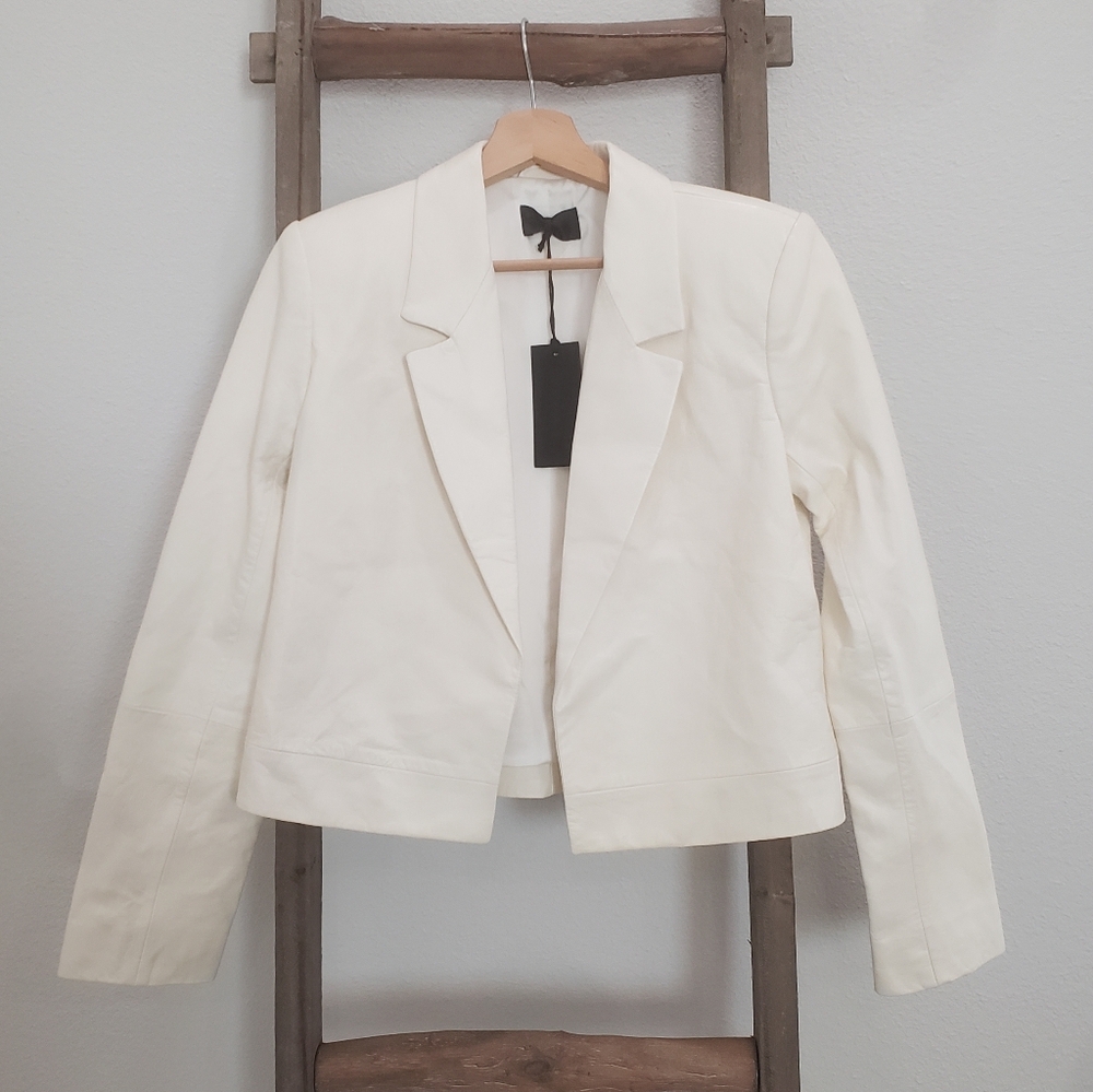 RtA Wynn Crop Lambskin Leather Cream Blazer Size Medium NWT